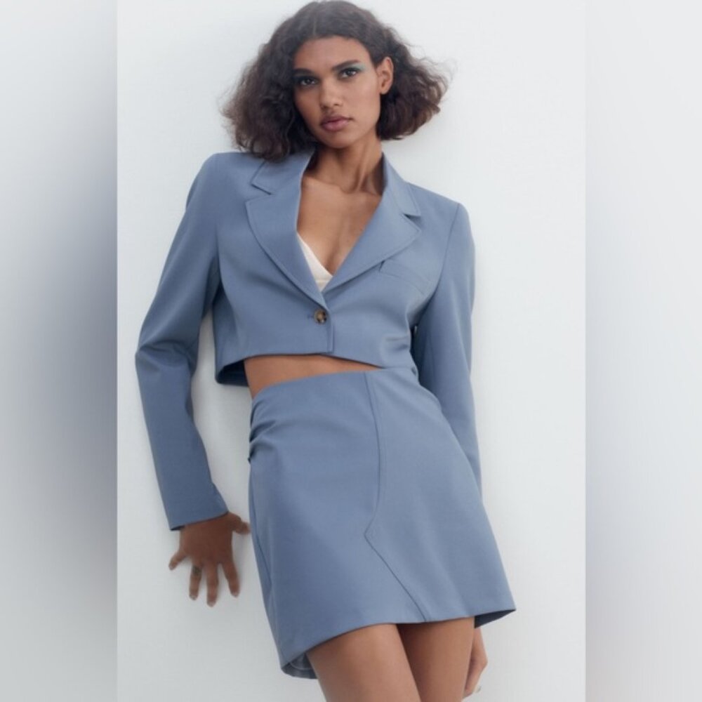Zara Ruched Mini Skirt in Blue Size M EUC Office Career Cocktail